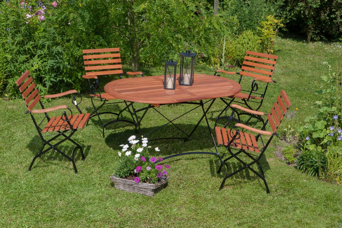 Gartensessel Klappbar Schlossgarten Echtholz/Metall - Schwarz/Naturfarben, ROMANTIK / LANDHAUS, Holz/Metall (60/57/85cm) - Gardenson