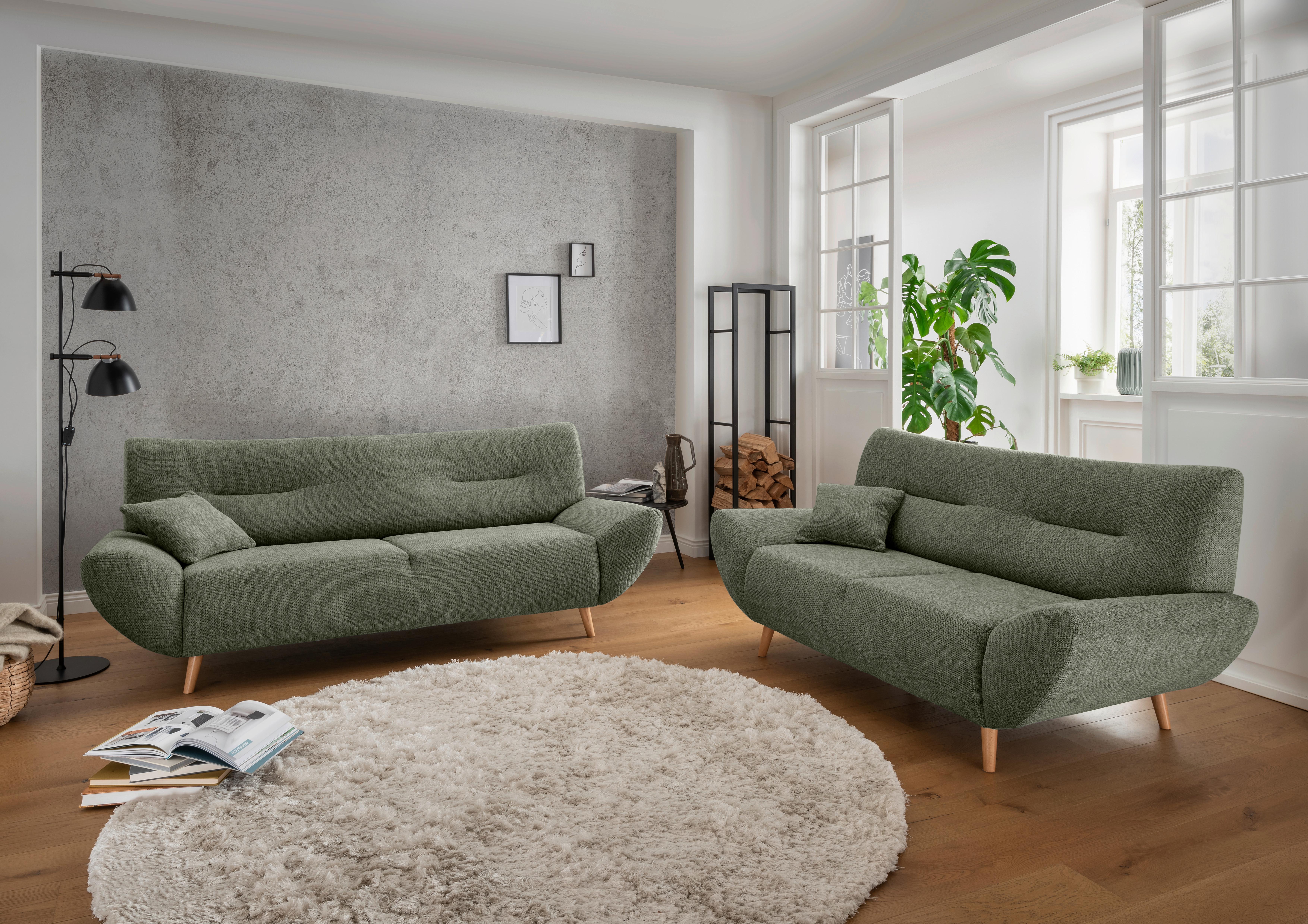 2-Sitzer-Sofa Chenille Dunkelgrün, Rücken Echt - Wildeiche/Dunkelgrün, MODERN, Textil (173/81/90cm) - MID.YOU