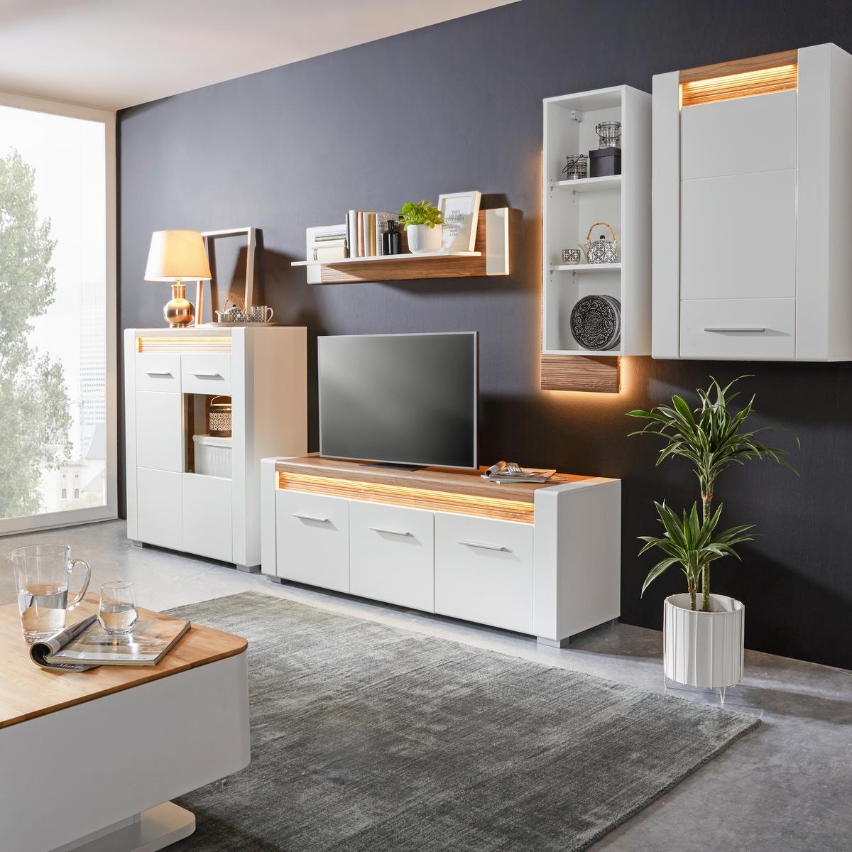 VYSOKÁ KOMODA LEONARDO - bílá/barvy dubu, Moderní, kov/kompozitní dřevo (100/116,5/40cm) - Mömax