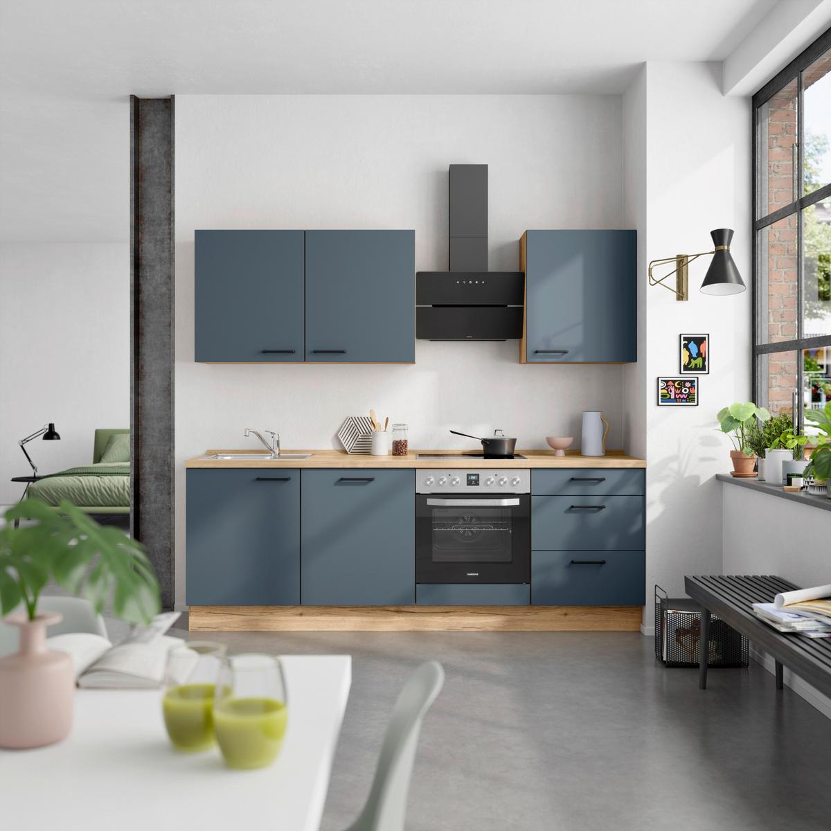 Küchenleerblock Easytouch High-Line, H9 Rechts - Blau/Eichefarben, MODERN, Holzwerkstoff (240cm) - Nobilia