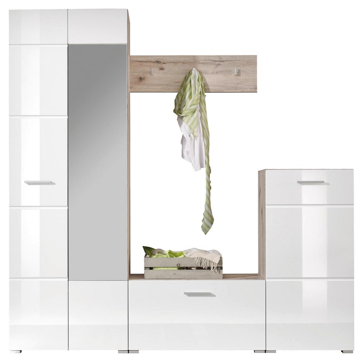 Garderoben-set Sixx Weiß Mit Spiegel - Eichefarben/Weiß, Design, Glas/Holzwerkstoff (195/195/36cm) - MID.YOU