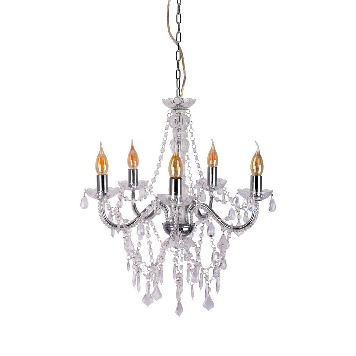 Kronleuchter 8009342 Cecilia 5er - Chromfarben, ROMANTIK / LANDHAUS, Kunststoff/Metall (52/85cm) - Näve