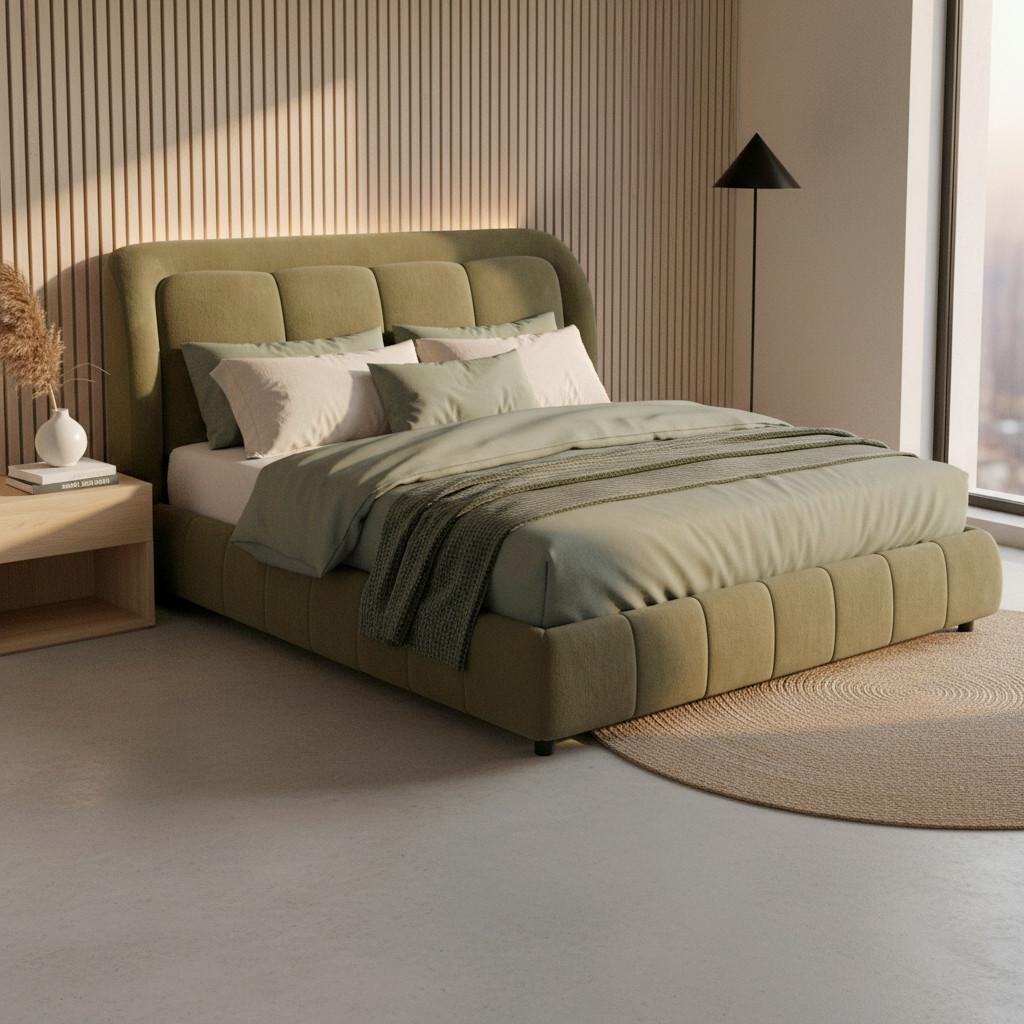 Čalúnená posteľ ANTON 180x200 cm,  tmavozelená - svetlohnedá/čierna, Modern, kov/drevo (180/200cm) - Bessagi Home