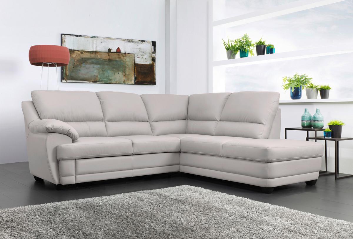Ecksofa Nebolo Hellgrau Lederlook - Hellgrau, Design, Textil (245/225cm) - Livetastic