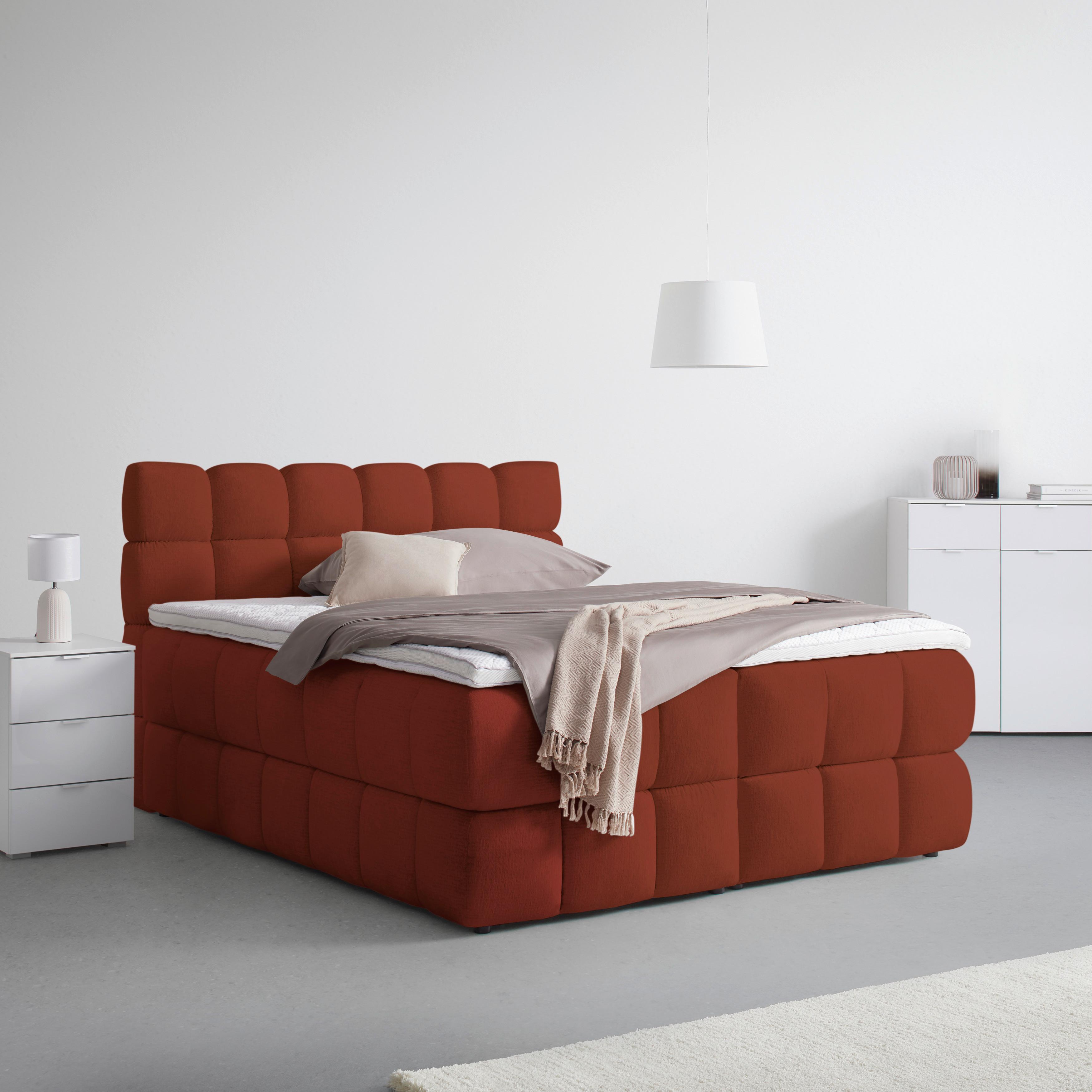 Boxspring posteľ BUBBLE BOX 180/200 cm, hrdzavá - čierna/hrdzavá, Konventionell, kov/drevo (180/200cm) - Premium Living