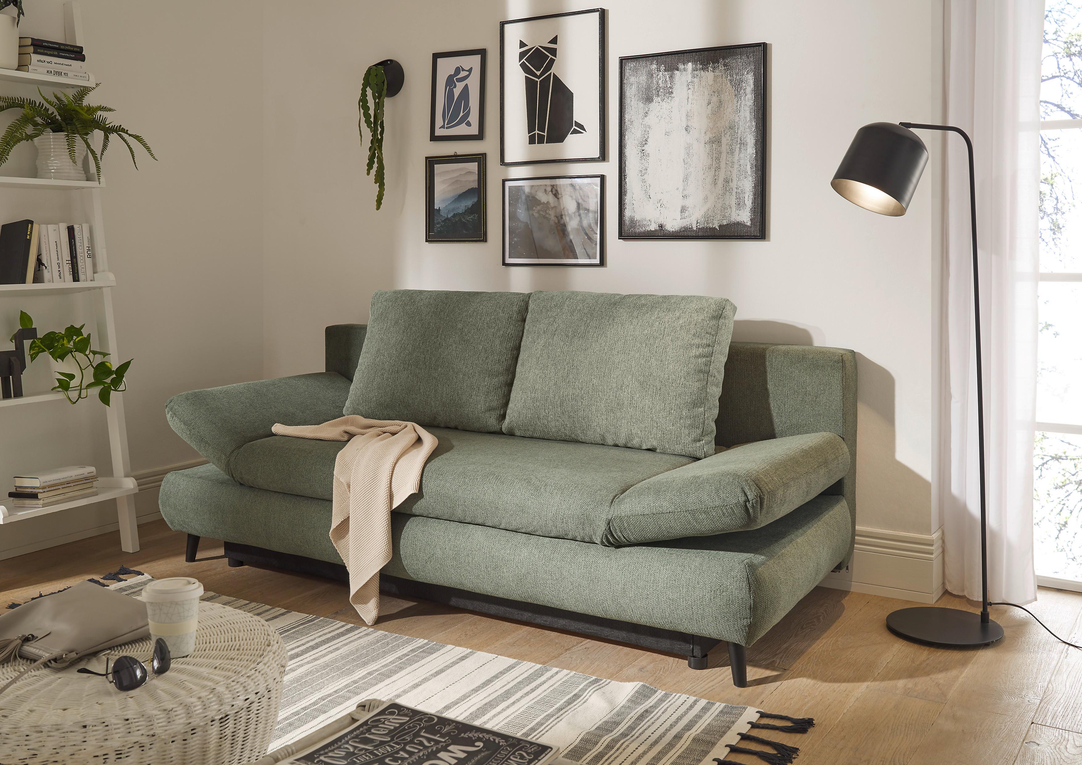 Schlafsofa Sunny 3dl Grün B: 212 Cm - Schwarz/Grün, KONVENTIONELL, Holzwerkstoff/Textil (212/88/101cm) - MID.YOU