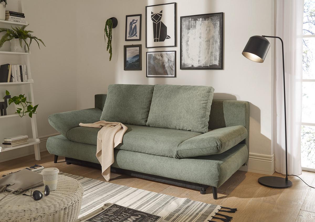 Schlafsofa Sunny 3dl Grün B: 212 Cm - Schwarz/Grün, KONVENTIONELL, Holzwerkstoff/Textil (212/88/101cm) - MID.YOU