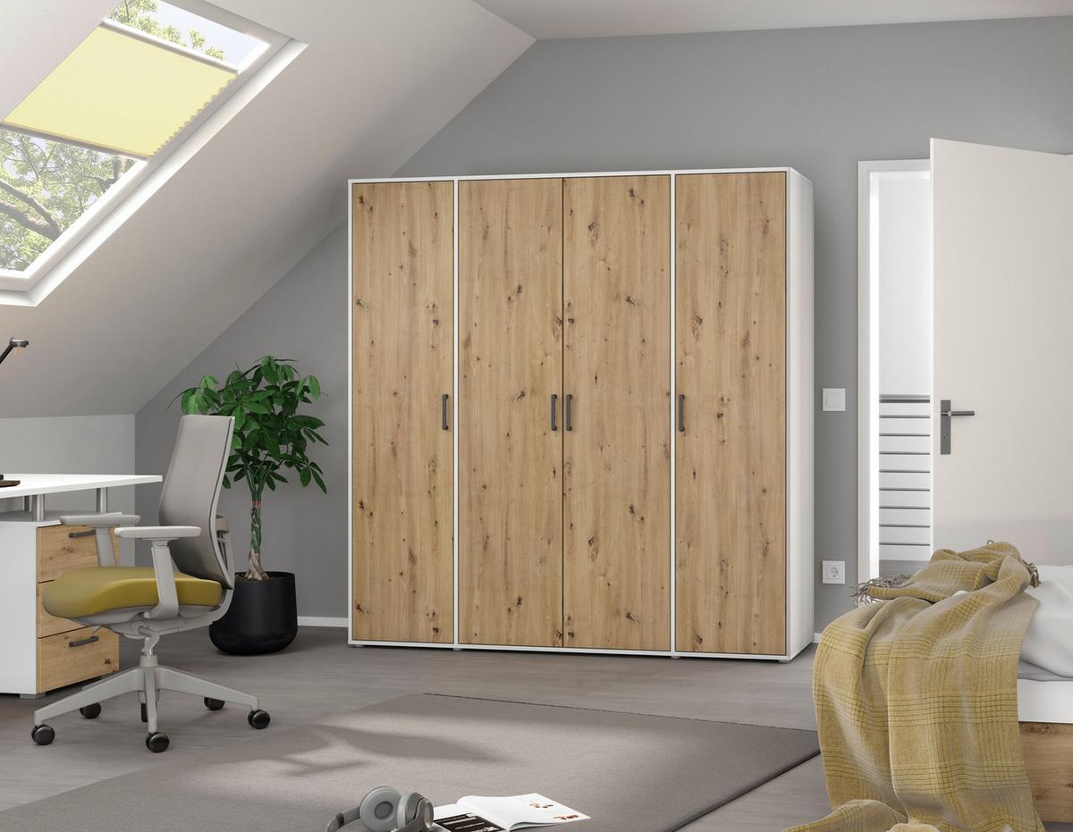 Drehtürenschrank Voyager Weiß,eiche Artisan B: 187 cm - Eiche Artisan/Weiß, MODERN, Holzwerkstoff (187/194/53cm) - Rauch Möbel