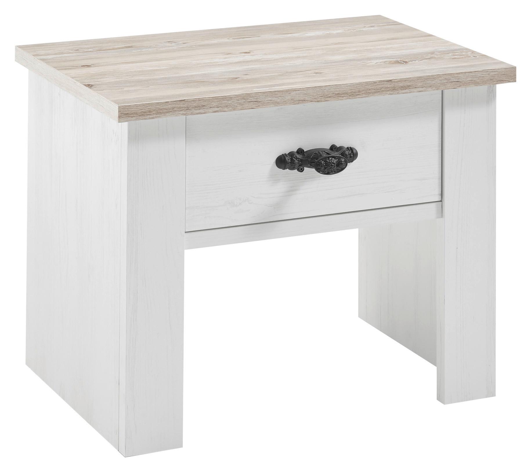 Nachttisch Florenz Pinie Weiß Dekor, B: 58cm - Hellbraun/Pinienfarben, Design, Holzwerkstoff (58/45/40cm) - MID.YOU