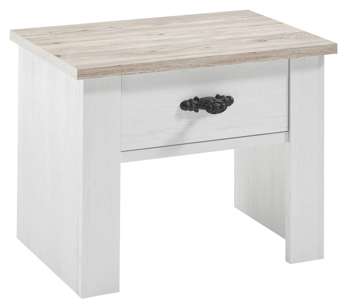 Nachttisch Florenz Pinie Weiß Dekor, B: 58cm - Hellbraun/Pinienfarben, Design, Holzwerkstoff (58/45/40cm) - MID.YOU