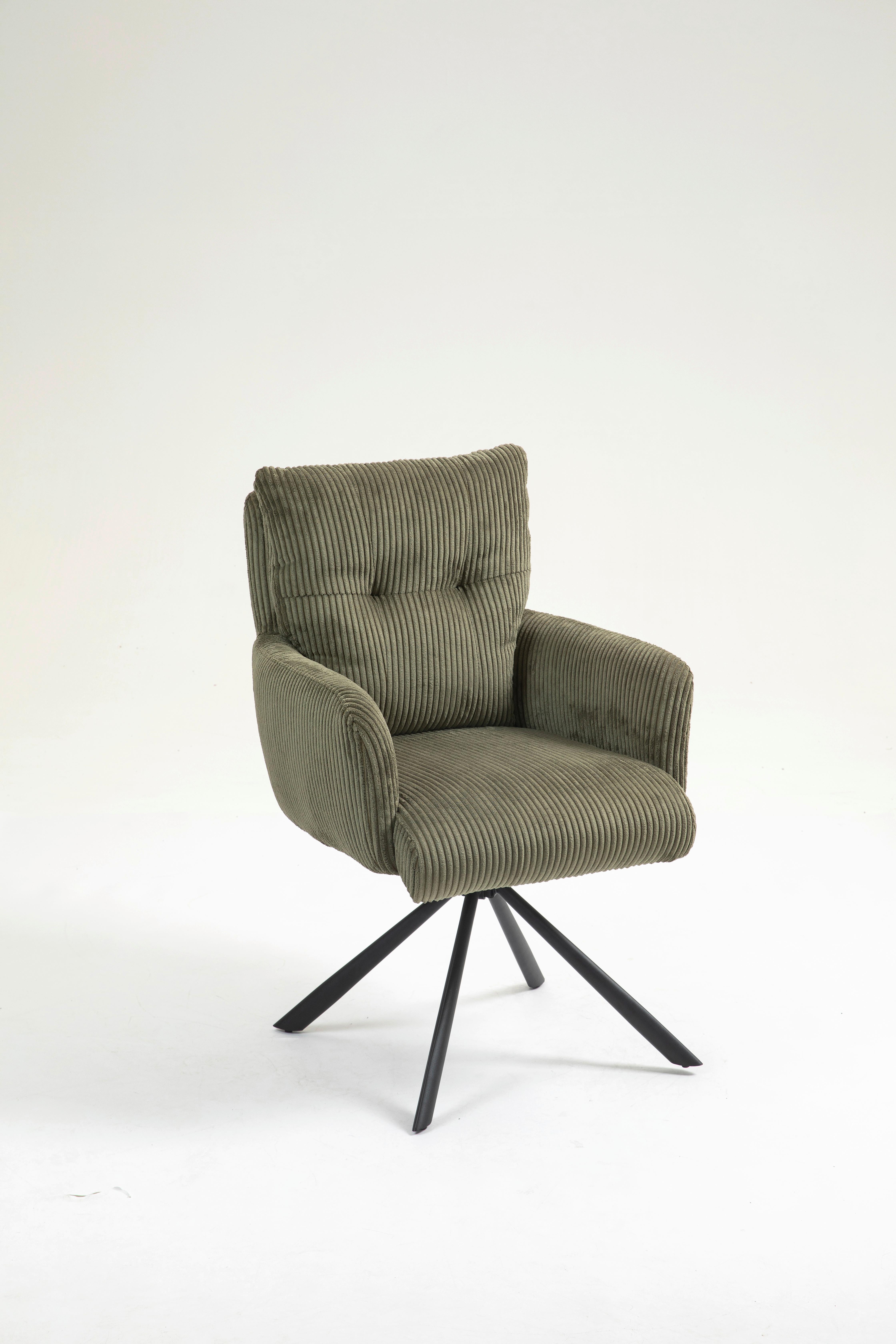Armlehnstuhl Leni Cord Grün Sitzfl. 180° Drehbar, B: 60cm - Schwarz/Grün, KONVENTIONELL, Textil/Metall (60/95/67cm) - MID.YOU