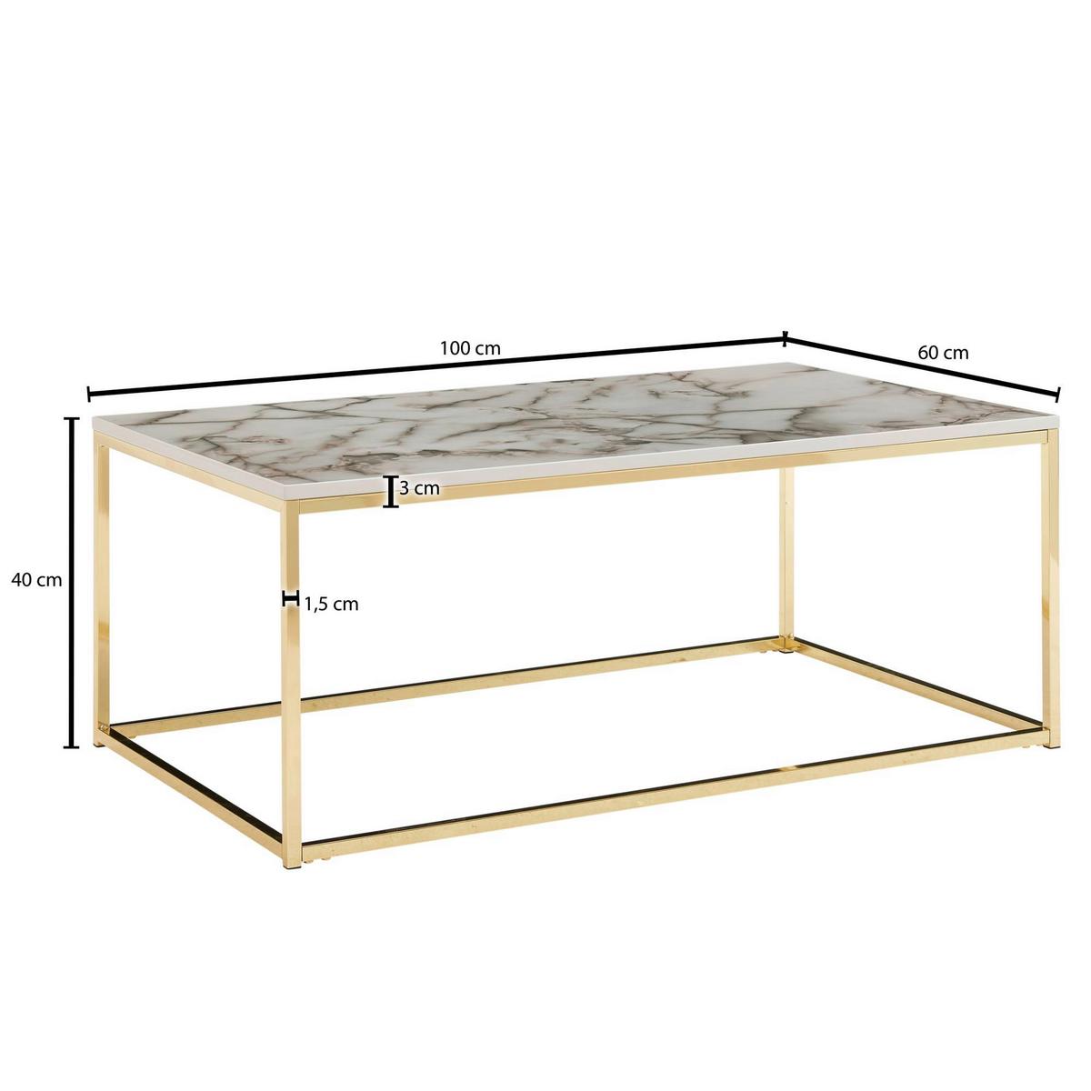 Konferenční stolek vzhled mramoru š: 100cm - bílá/barvy zlata, Moderní, kov/kompozitní dřevo (100/60/40cm) - MID.YOU