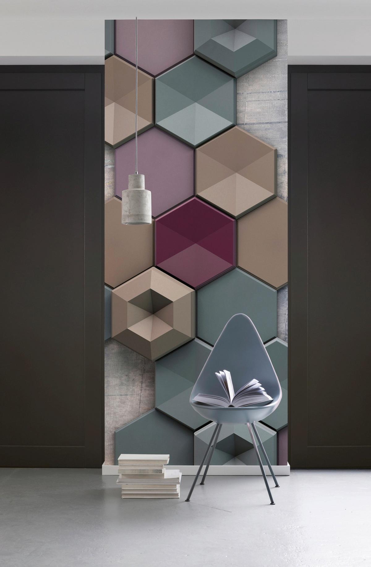 Vliestapete Hexagon - Multicolor, Basics (100/280cm) - Komar