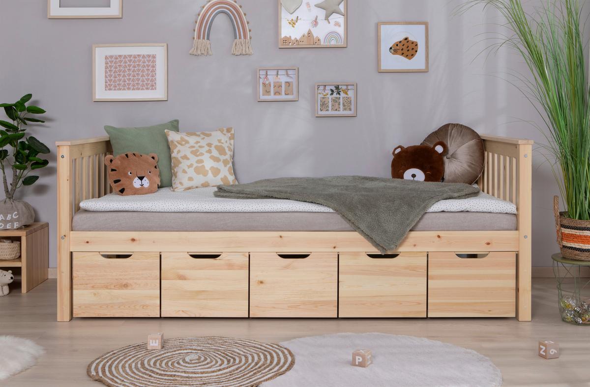 Etagenbett Sammy Kiefer Massiv 90 Cm M. Schubkästen + Leiter - Naturfarben, MODERN, Holz (90/200cm) - MID.YOU