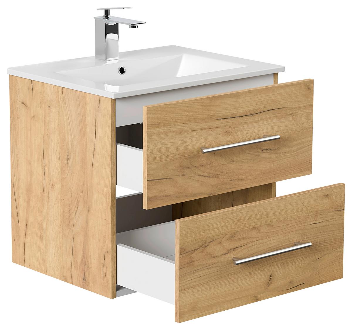 WASCHTISCHKOMBI Homeline, Eichefarben B:61,5cm - Eichefarben/Weiß, Basics, Keramik/Holzwerkstoff (61,5cm) - MID.YOU