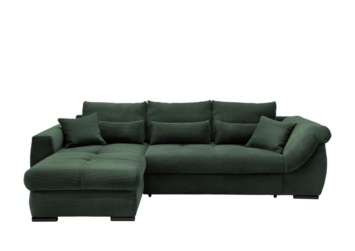 Ecksofa Federico Dunkelgrün S: 188/302 Cm - Dunkelgrün/Schwarz, MODERN, Holz/Textil (188/302cm) - MID.YOU