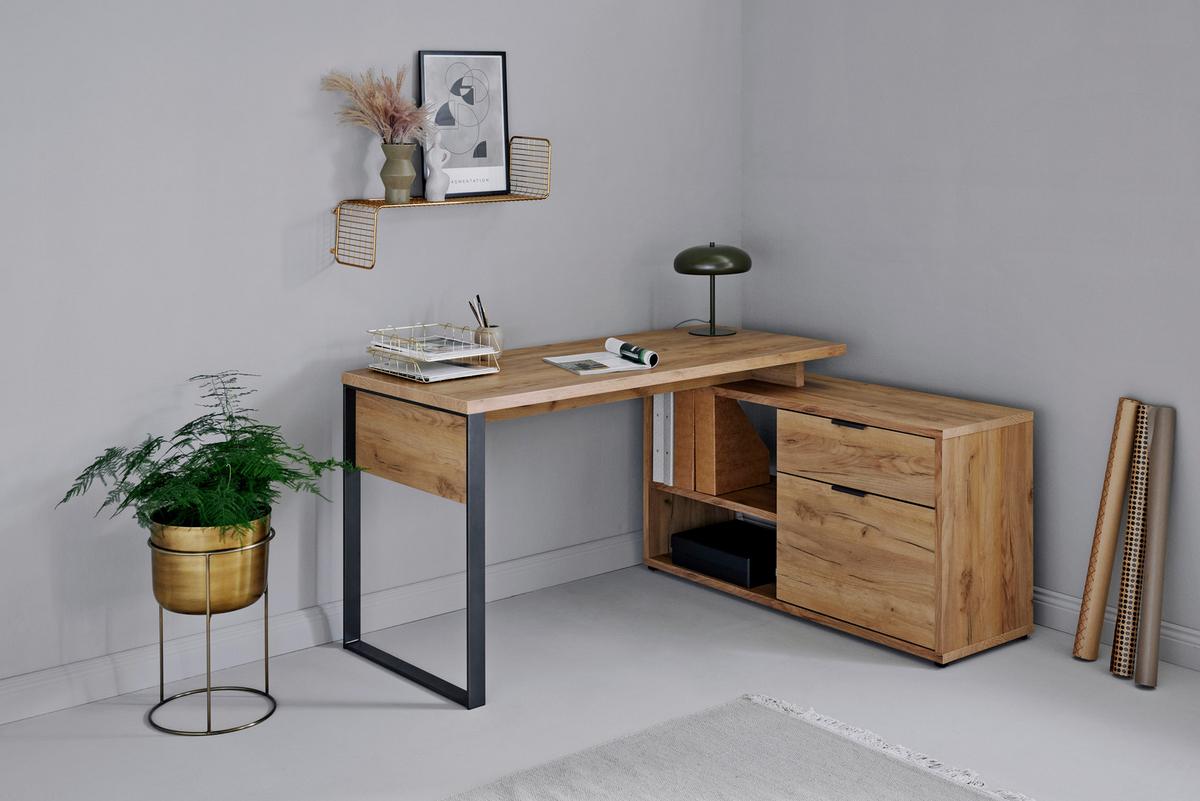 Eckschreibtisch Mit Stauraum B: 120cm H: 76cm Loop C 150 E - Eichefarben/Anthrazit, MODERN, Holzwerkstoff/Metall (150/120/76cm) - Livetastic