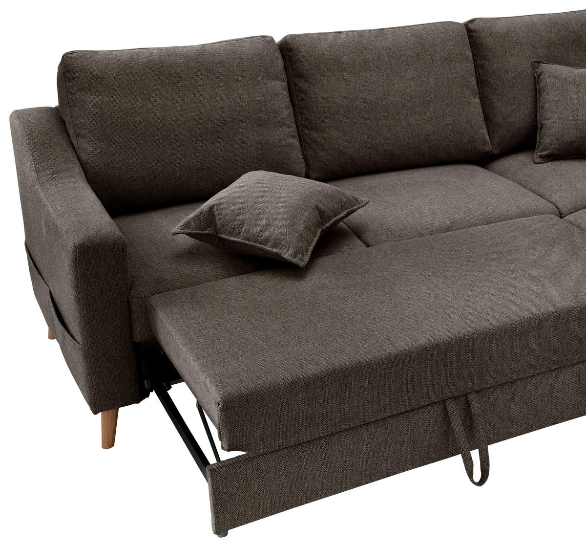 Ecksofa mit Schlaffunktion Valentina mit Kissen Braun - Braun/Naturfarben, KONVENTIONELL, Textil (230/200cm) - P & B