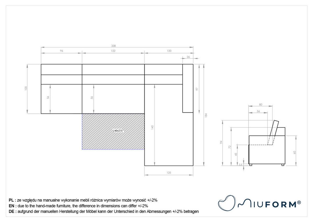 Ecksofa Lulu Grau S: 338x184cm - Schwarz/Grau, Design, Textil (338/184cm) - MID.YOU