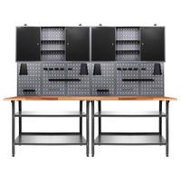 Werkbank-Set Nobbi Echtholz/Stahl B: 240 cm - Anthrazit/Grau, Basics, Holz/Metall (240/205/60cm)