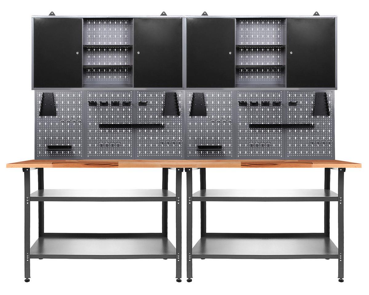 Werkbank-Set Nobbi Echtholz/Stahl B: 240 cm - Anthrazit/Grau, Basics, Holz/Metall (240/205/60cm)