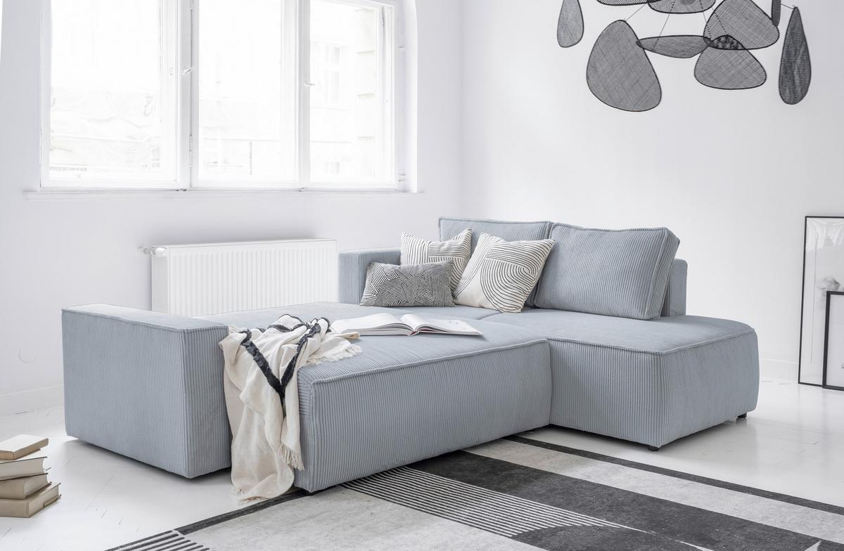 Sedačka OLIVER, pravá, světle šedá barva - černá/světle šedá, Design, textil/plast (247/194cm) - MID.YOU