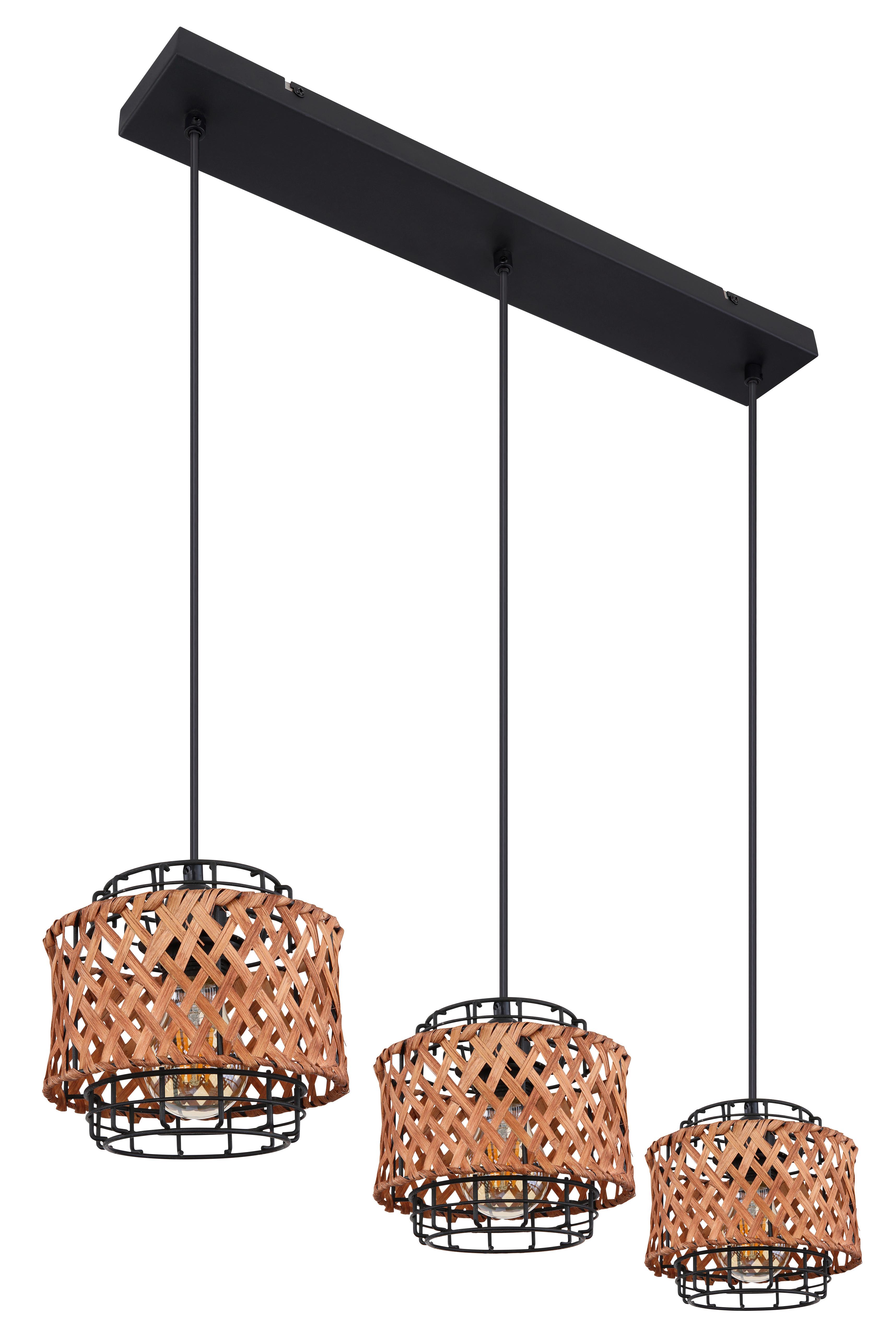 Hängeleuchte H: 120 cm 3-Flammig - Dunkelbraun/Schwarz, Natur, Naturmaterialien/Metall (17/120cm) - Globo