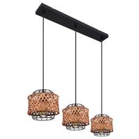 Hängeleuchte H: 120 cm 3-Flammig - Dunkelbraun/Schwarz, Natur, Naturmaterialien/Metall (17/120cm) - Globo