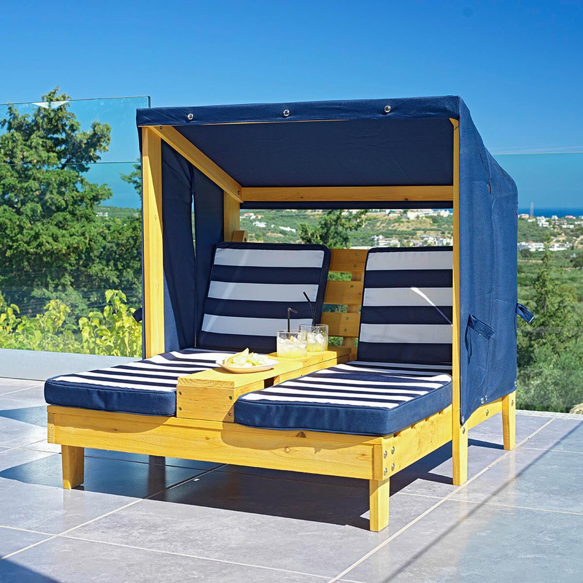 Záhradná pohovka pre deti DAISY - modrá/biela, Modern, drevo/textil (84,8/89/92,5cm) - Bessagi Kids