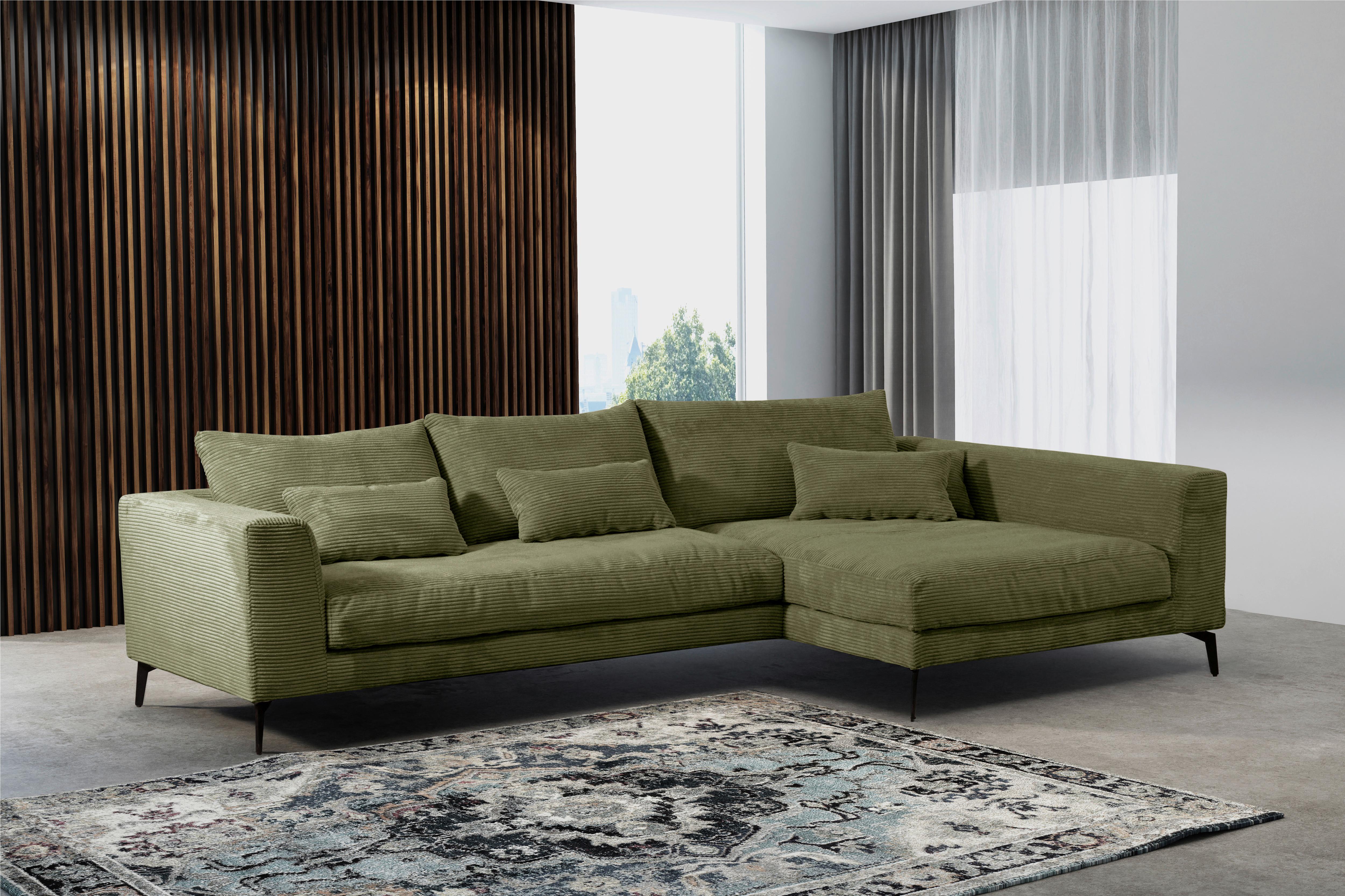 Ecksofa Berlin Cord Olivgrün 313x172 Cm - Schwarz/Olivgrün, Design, Textil (313/172cm) - Livetastic