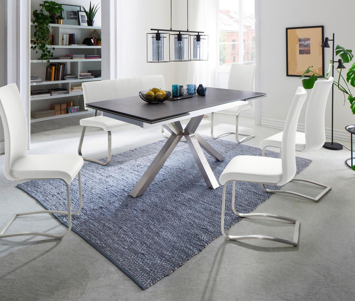 Sitzbank mit Lehne Weiß Arco 175x86x59 cm - Edelstahlfarben/Weiß, Design, Leder/Metall (175/86/59cm) - Livetastic