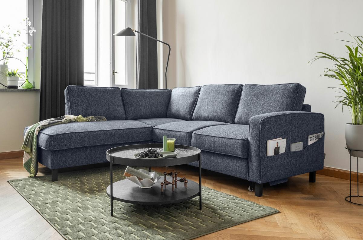 Ecksofa Molly Dunkelblau S: 198x233 cm - Schwarz/Dunkelblau, Textil (198/233cm) - MID.YOU