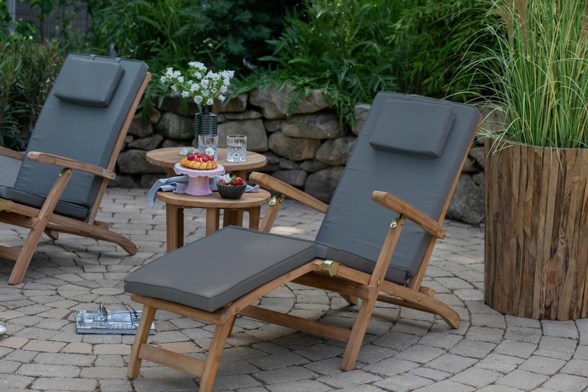 Bäderliege Woodie, Teakholz Mit Auflage, Verstellbar - Grau/Teakfarben, Basics, Holz (60/93/170cm)