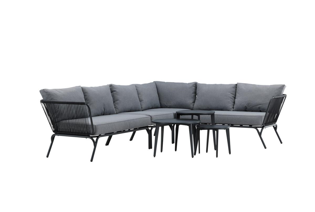 Dining-Loungeset Roxo - Schwarz/Grau, KONVENTIONELL, Textil/Metall - Gardenson