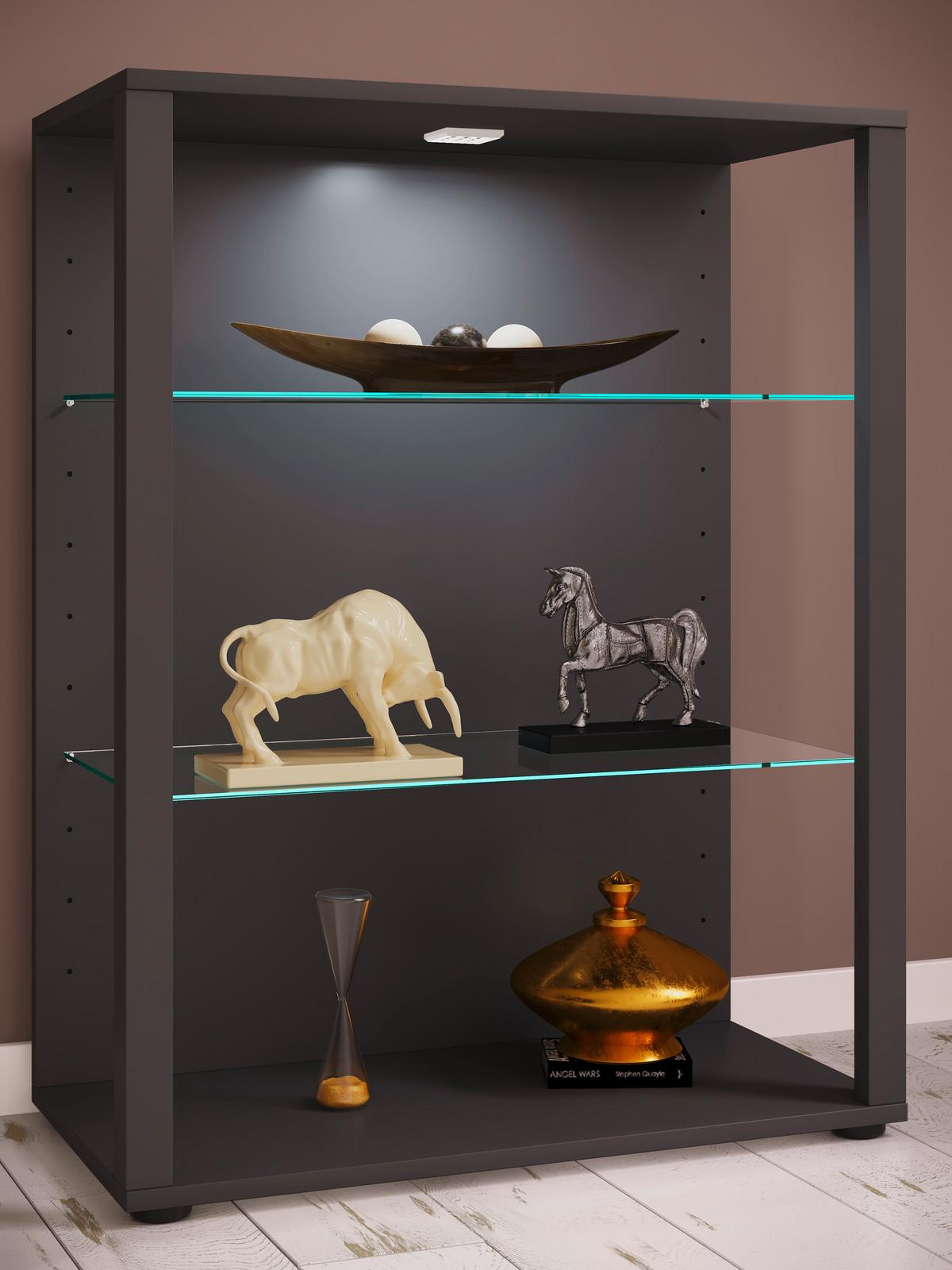 Vitrine Glasol XL B: 70 cm Stehend Anthrazit - Anthrazit/Schwarz, MODERN, Glas/Holzwerkstoff (70/90/35cm) - MID.YOU