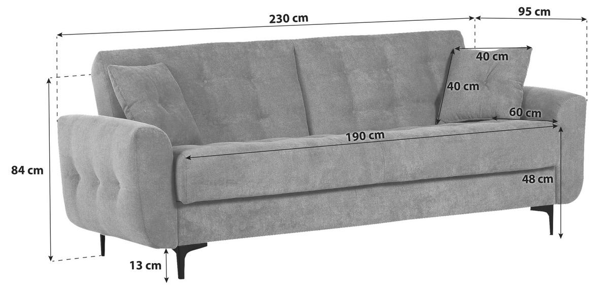 Schlafsofa Morton - Schwarz/Hellblau, KONVENTIONELL, Textil (230/84/95cm) - Livetastic