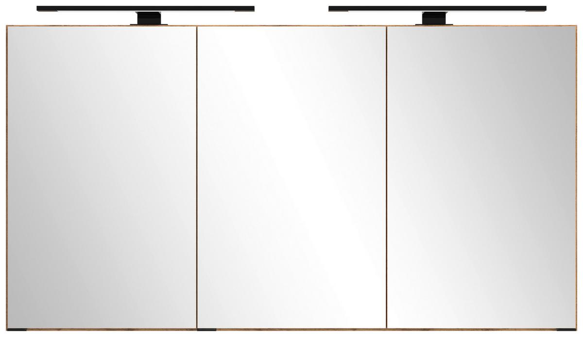 Spiegelschrank Chester Mit Led Beleuchtung 3 Türen +steckdose - Eiche Wotan, MODERN, Glas/Holzwerkstoff (120/64/20cm) - Held