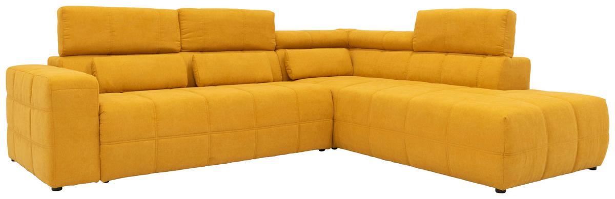 Ecksofa + Kopfteilverstellung Brandon Orange Mikrofaser - Schwarz/Orange, Design, Textil (275/228cm) - MID.YOU