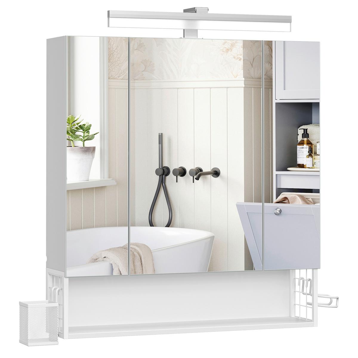 Spiegelschrank Mirror Cabinet - Silberfarben/Weiß, MODERN, Glas/Holzwerkstoff (70/75/16,5cm) - MID.YOU