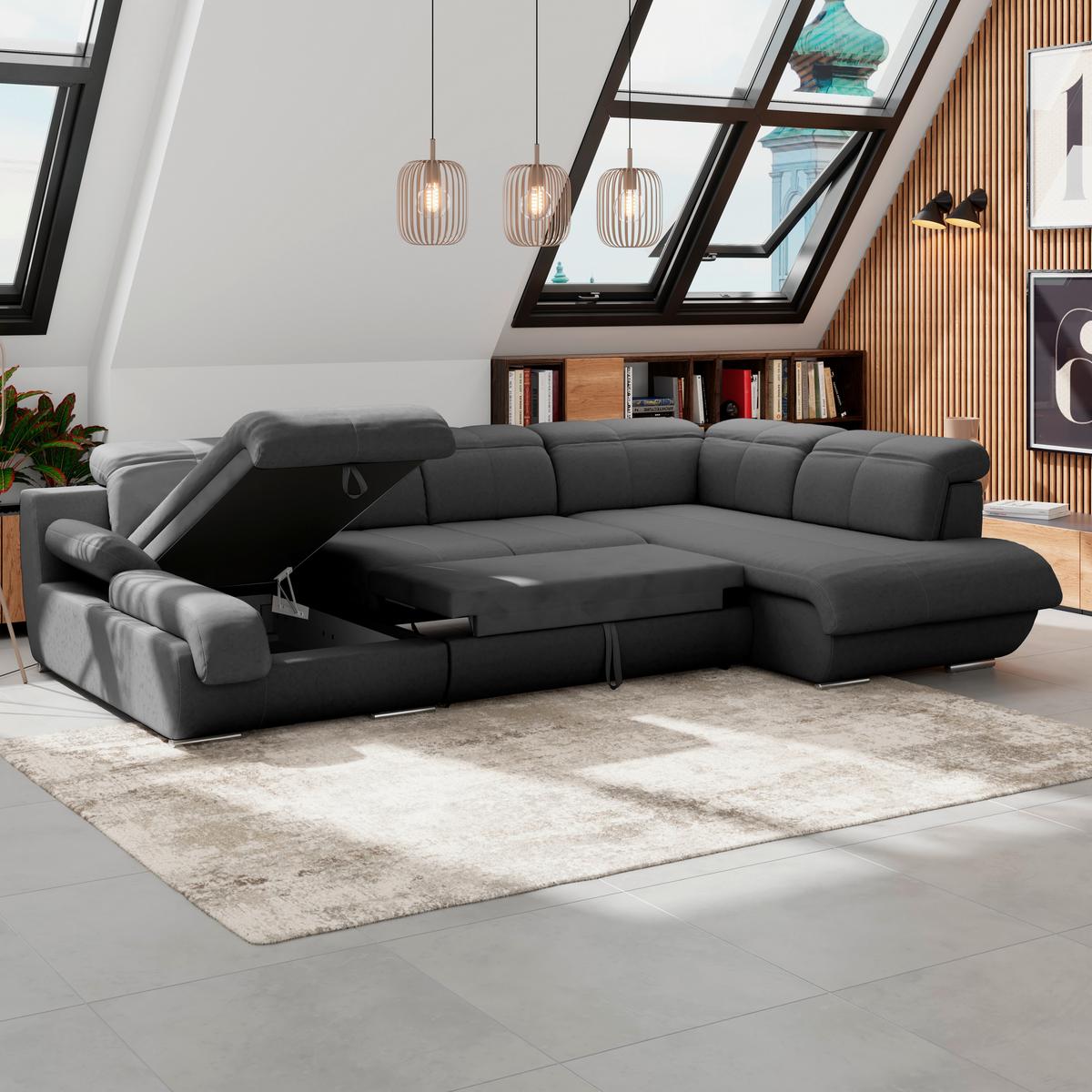 Wohnlandschaft Multi Mit Schlaffunktion Anthrazit - Chromfarben/Dunkelgrau, MODERN, Textil (184/345/228cm) - Luca Bessoni