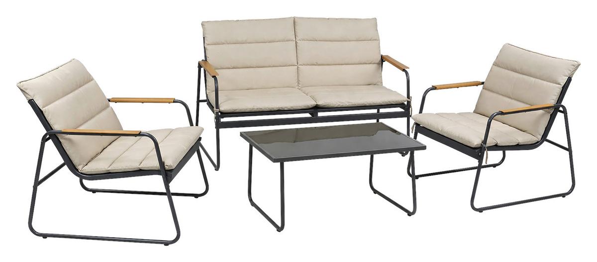 Loungegarnitur Lexila 4-teilig Creme - Creme/Schwarz, MODERN, Glas/Kunststoff - Gardenson