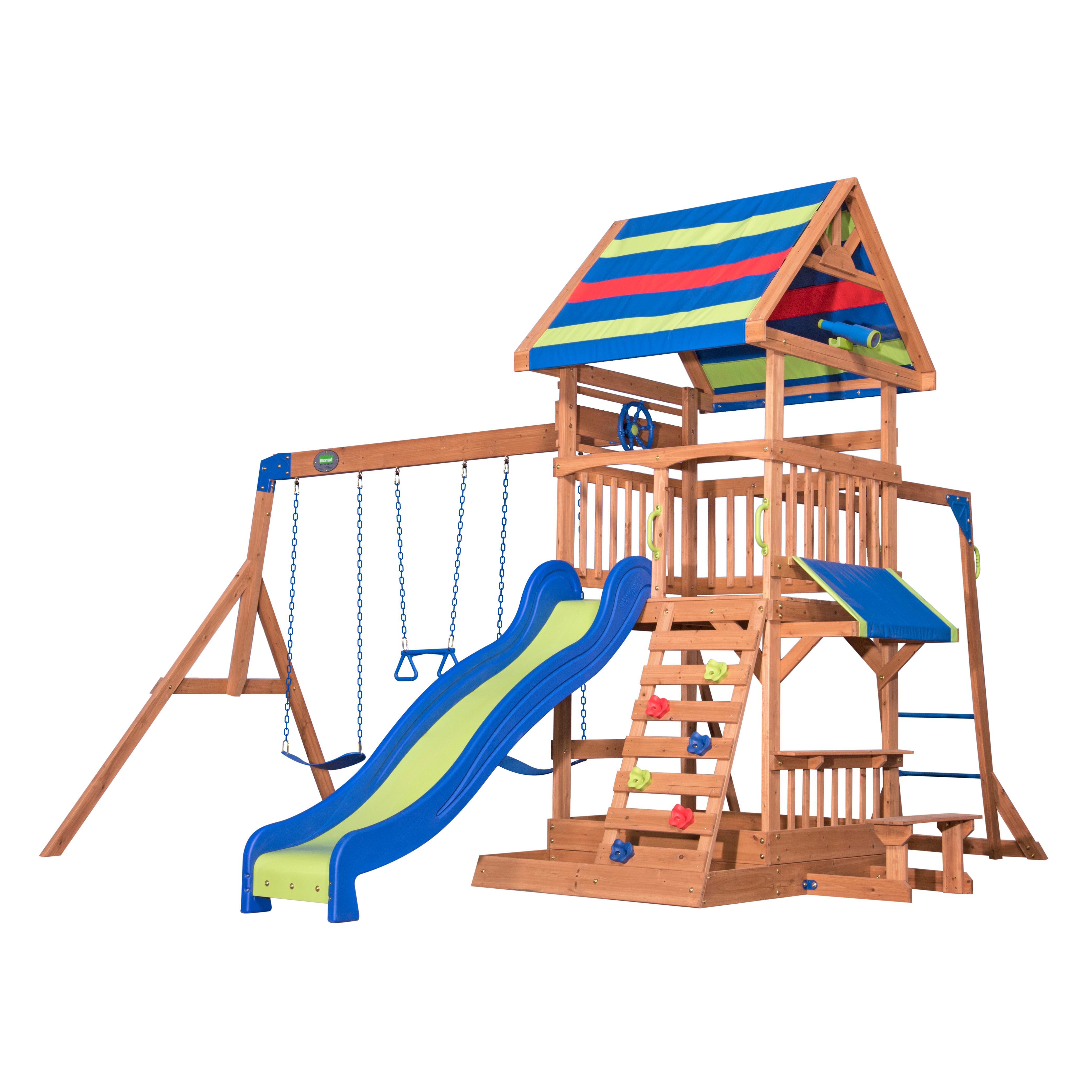 Věž Pro Děti Northbrook - modrá/zelená, Basics, dřevo (429,3/299,7/136,9cm)