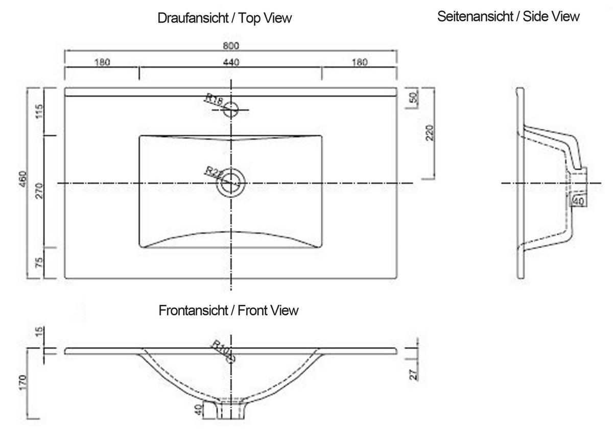 Waschtischkombi 2--Teilig. Waschplatz "bitila 80" - Schwarz/Weiß, MODERN, Keramik/Holzwerkstoff (80cm) - MID.YOU