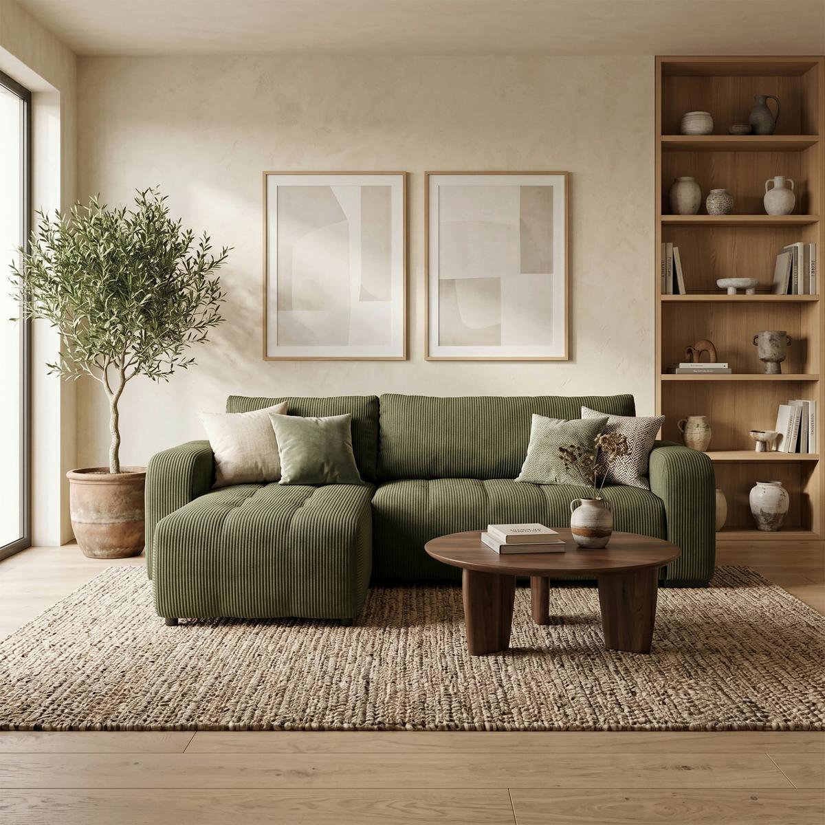 Ecksofa mit Bettfunktion Marseille, grün - Schwarz/Grün, Trend, Holz/Holzwerkstoff (155/240cm)