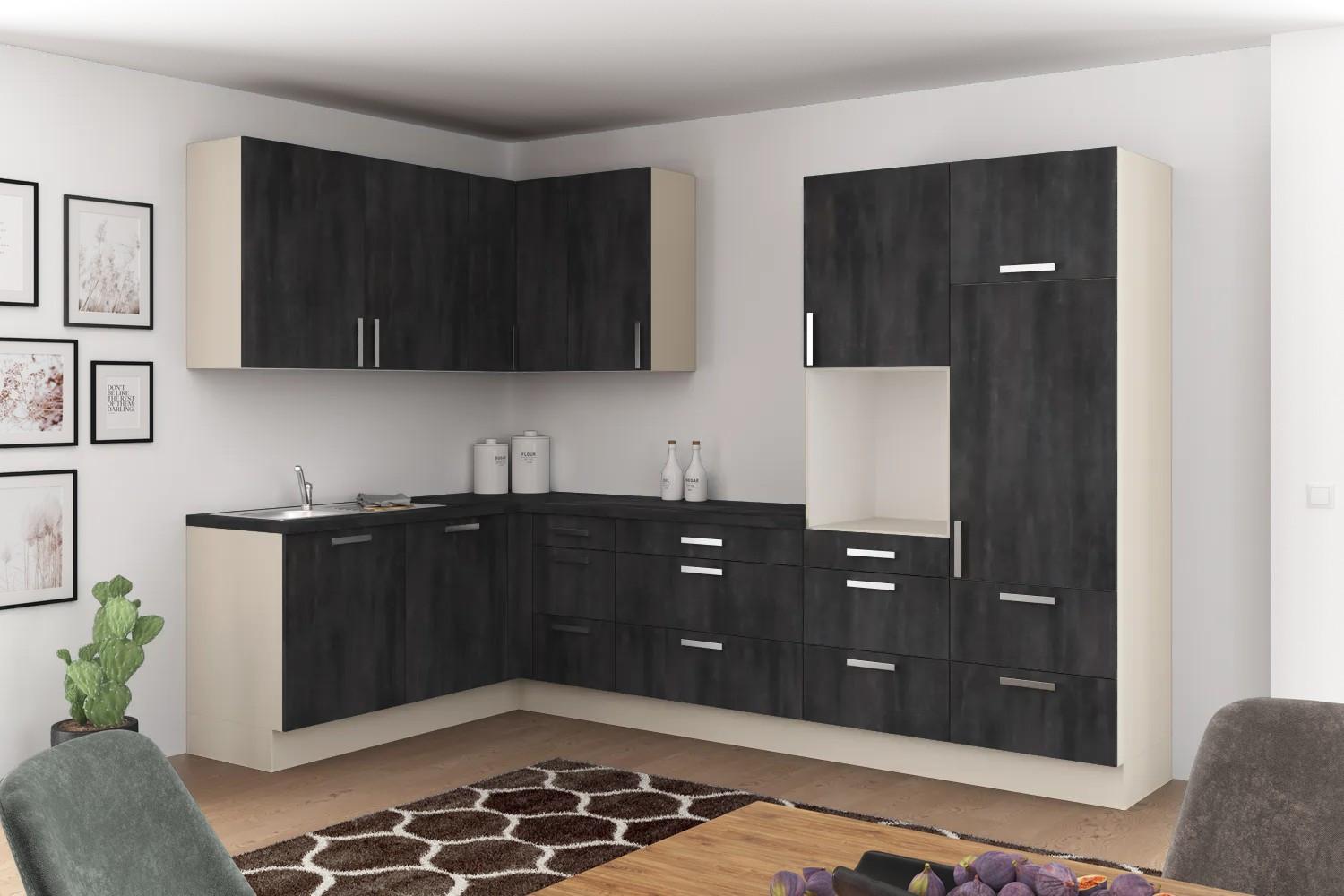 Eckküche Ip1200 Ohne Geräte 185x320 Cm Schwarz - Schwarz/Grau, Basics