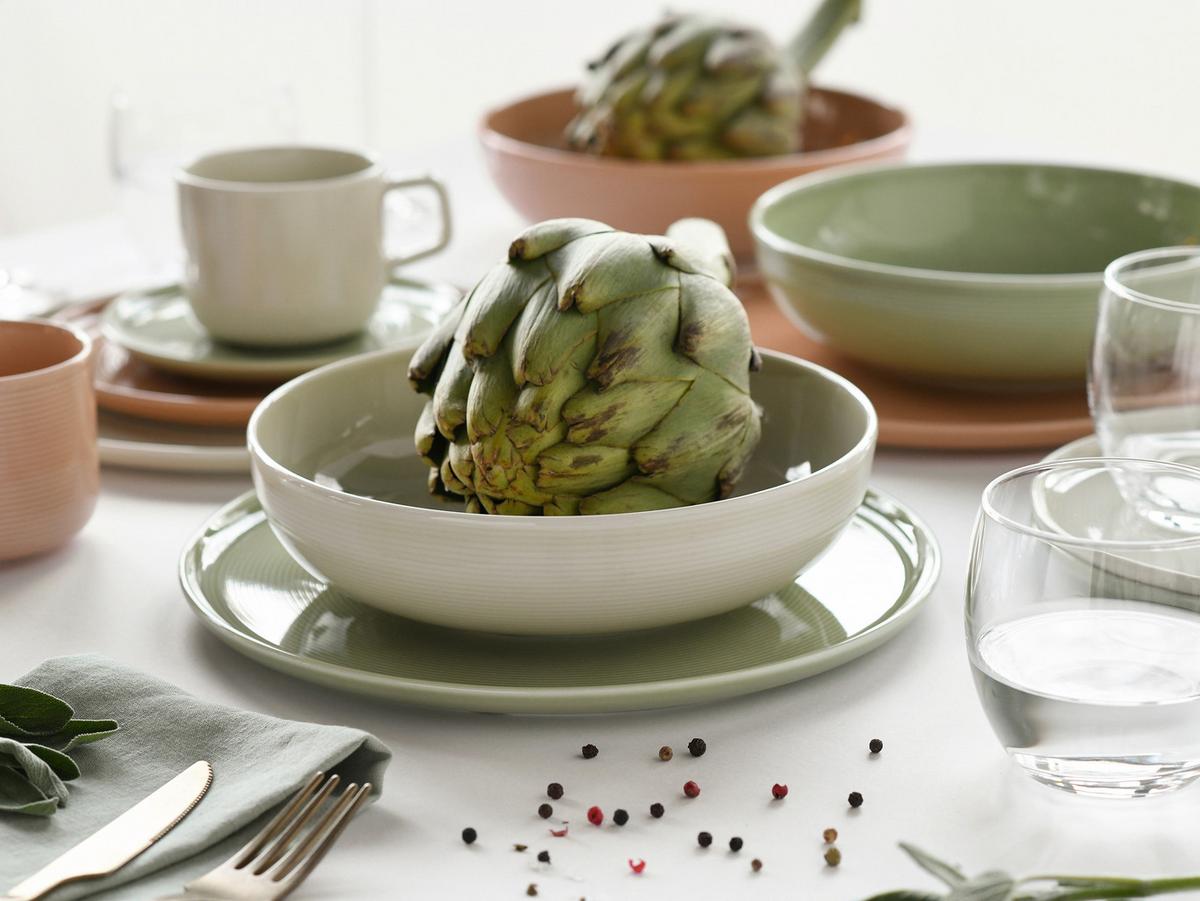 Kombiservice 30-Teilig. Porzellan, multicolor - Salbeigrün/Creme, Basics, Keramik - Creatable