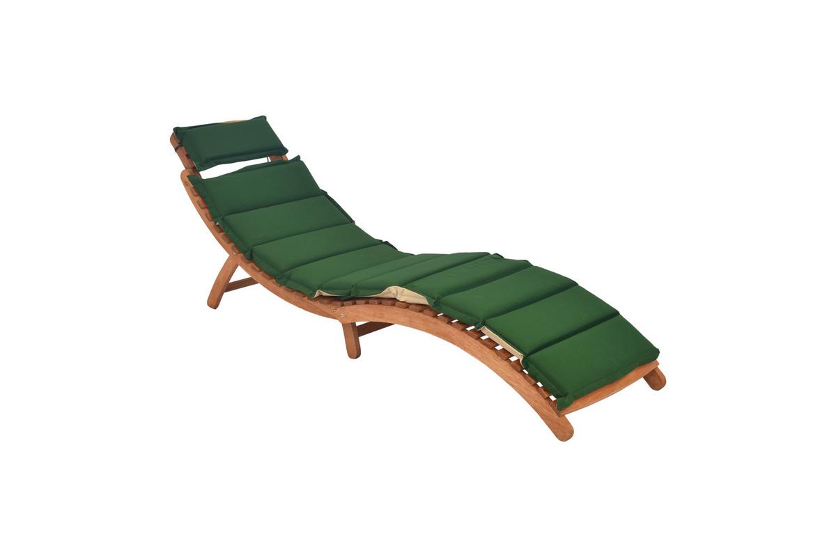 Gartenliege Holz inkl. Auflage Grün - Eukalyptusholzfarben/Beige, KONVENTIONELL, Holz/Textil - Gardenson