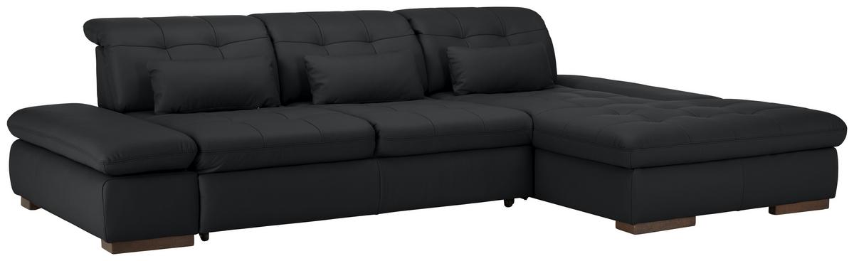 Rohová sedačka SANFINO, pravá, černá pravá kůže - černá/barvy chromu, Konvenční, kov/kůže (305/199cm) - Premium Living