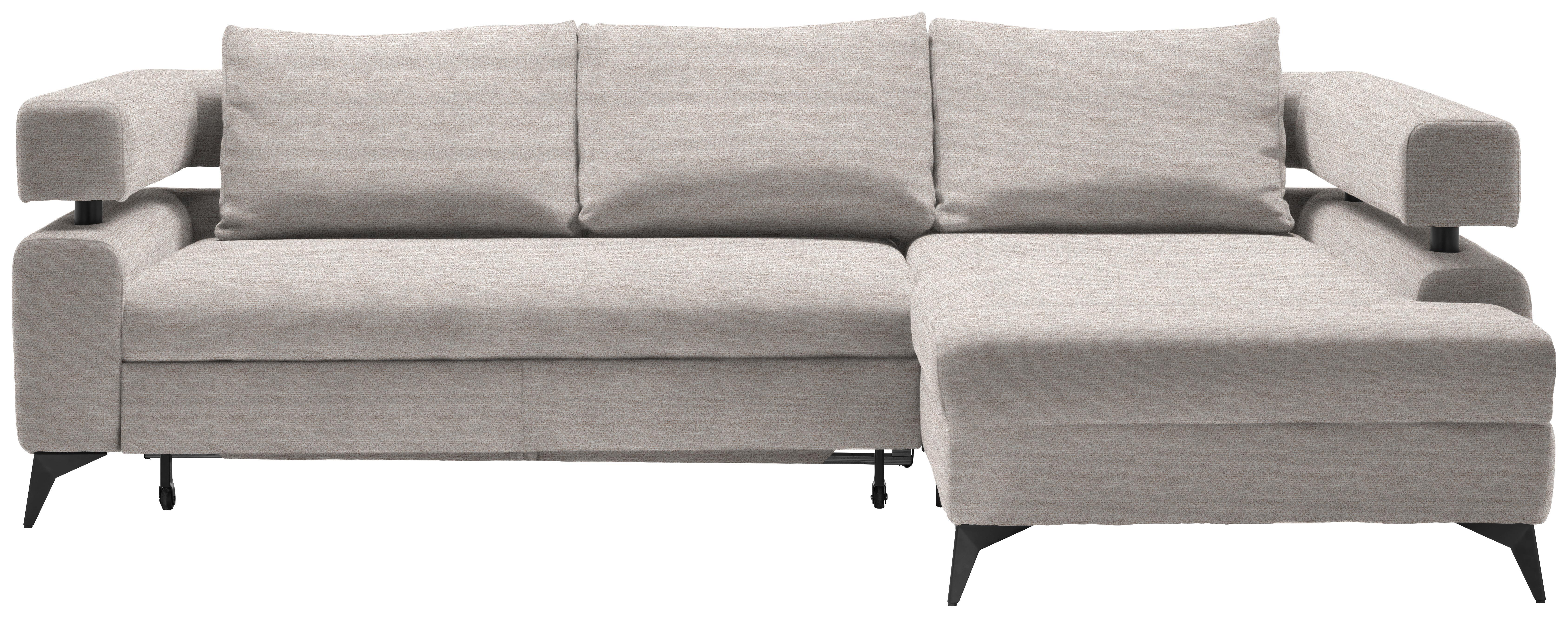 Rohová sedačka ROSALIE, pravá s úložným prostorem a lůžkem - černá/béžová, Konvenční, kov/textil (265/184cm)