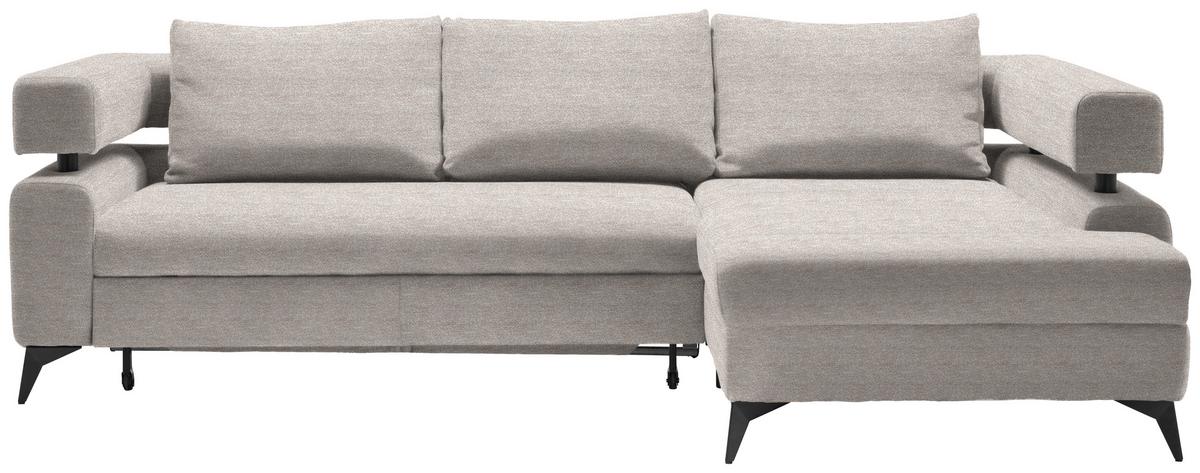 Rohová sedačka ROSALIE, pravá s úložným prostorem a lůžkem - černá/béžová, Konvenční, kov/textil (265/184cm)